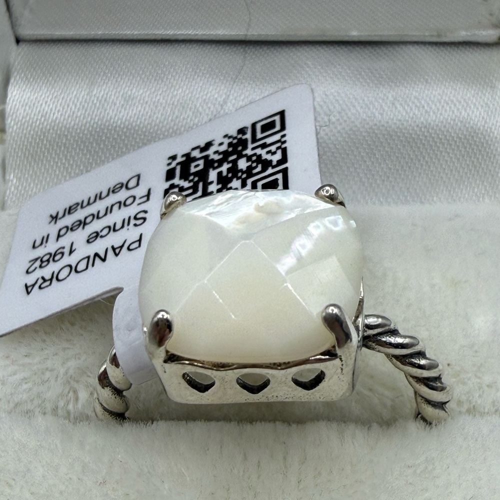 Pandora Mother of Pearl Sterling Ring w Cut Out Hearts & Rope Band!